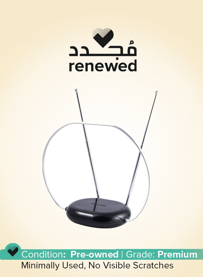 Philips Renewed - Philips Rabbit Ears Black Indoor TV Antenna with Dipoles and Circular Loop, 4K 1080P Compatible black - Image 1