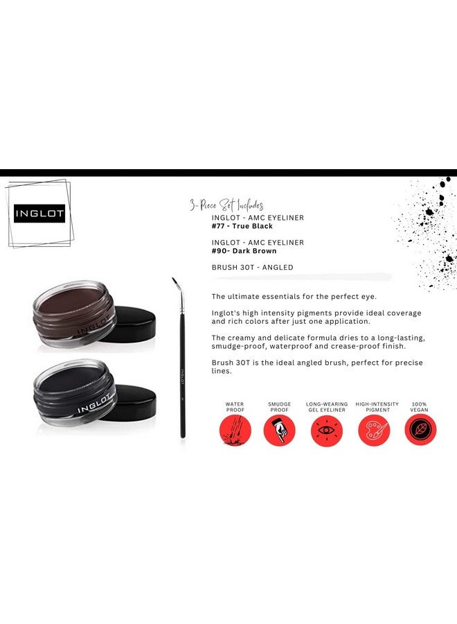 INGLOT Eyeliner Bundle - AMC Eyeliner Gel 90, AMC Eyeliner Gel 77 and Brush 30T (3-piece) - Image 2