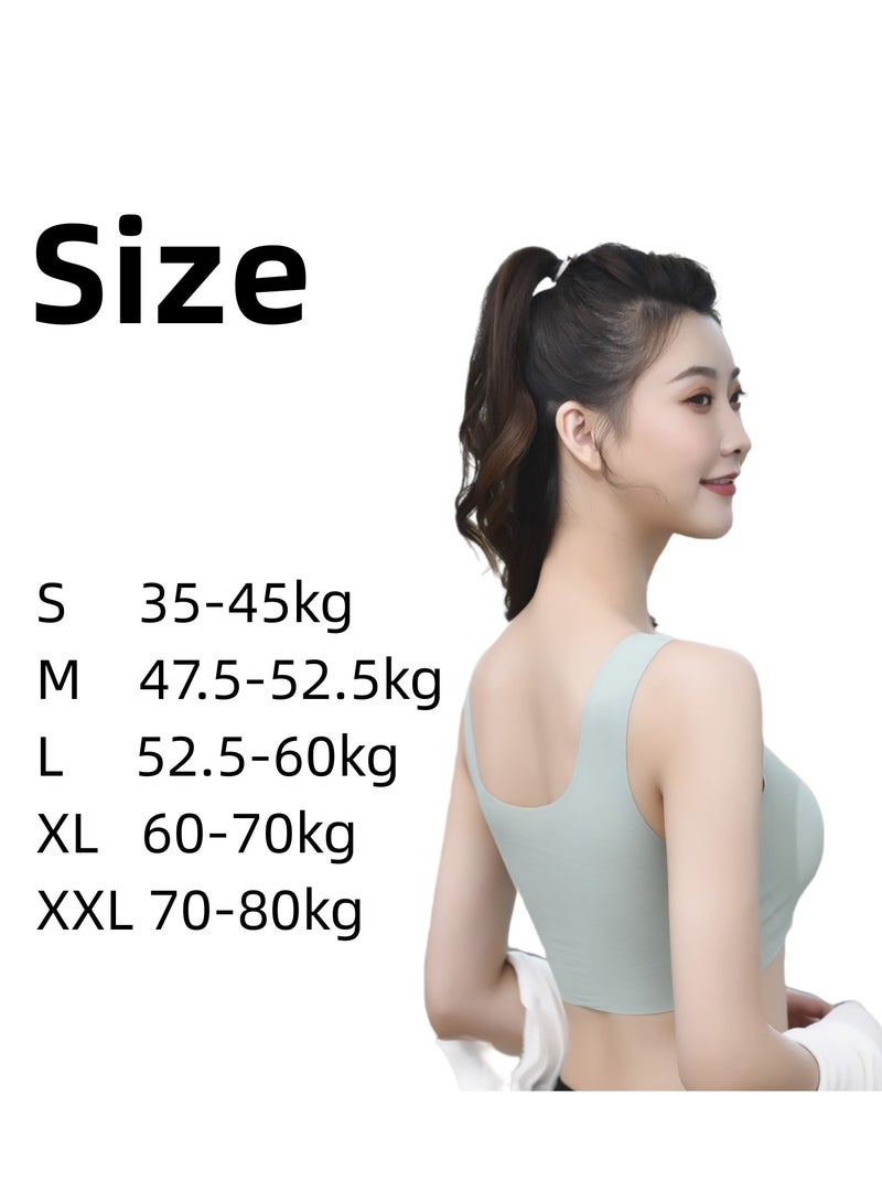 NOVOLAN NOVOLAN 2PCS Women's Sports Bras Tank Top Seamless Push Up Underwear One Piece Women's Ice Silk Beautiful Back Sports Yoga Vest Bra Workout Fitness Yoga Gym Full Coverage Quick Dry 6 Colors (Green & gray)  - Image 2