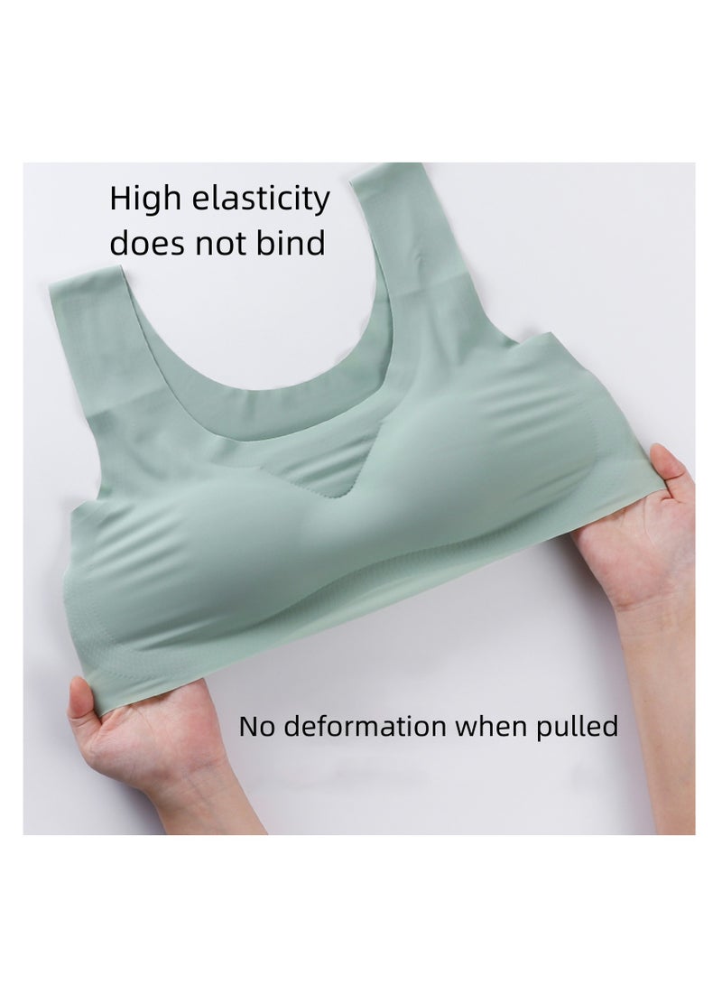 NOVOLAN NOVOLAN 2PCS Women's Sports Bras Tank Top Seamless Push Up Underwear One Piece Women's Ice Silk Beautiful Back Sports Yoga Vest Bra Workout Fitness Yoga Gym Full Coverage Quick Dry 6 Colors (Green & gray)  - Image 4