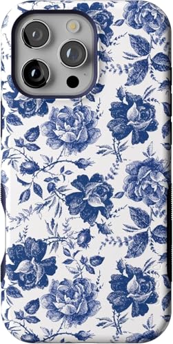 Casely iPhone 16 Pro Max Case Rose to Fame Blue White Floral Bold Protective Design Compatible with MagSafe - Image 1