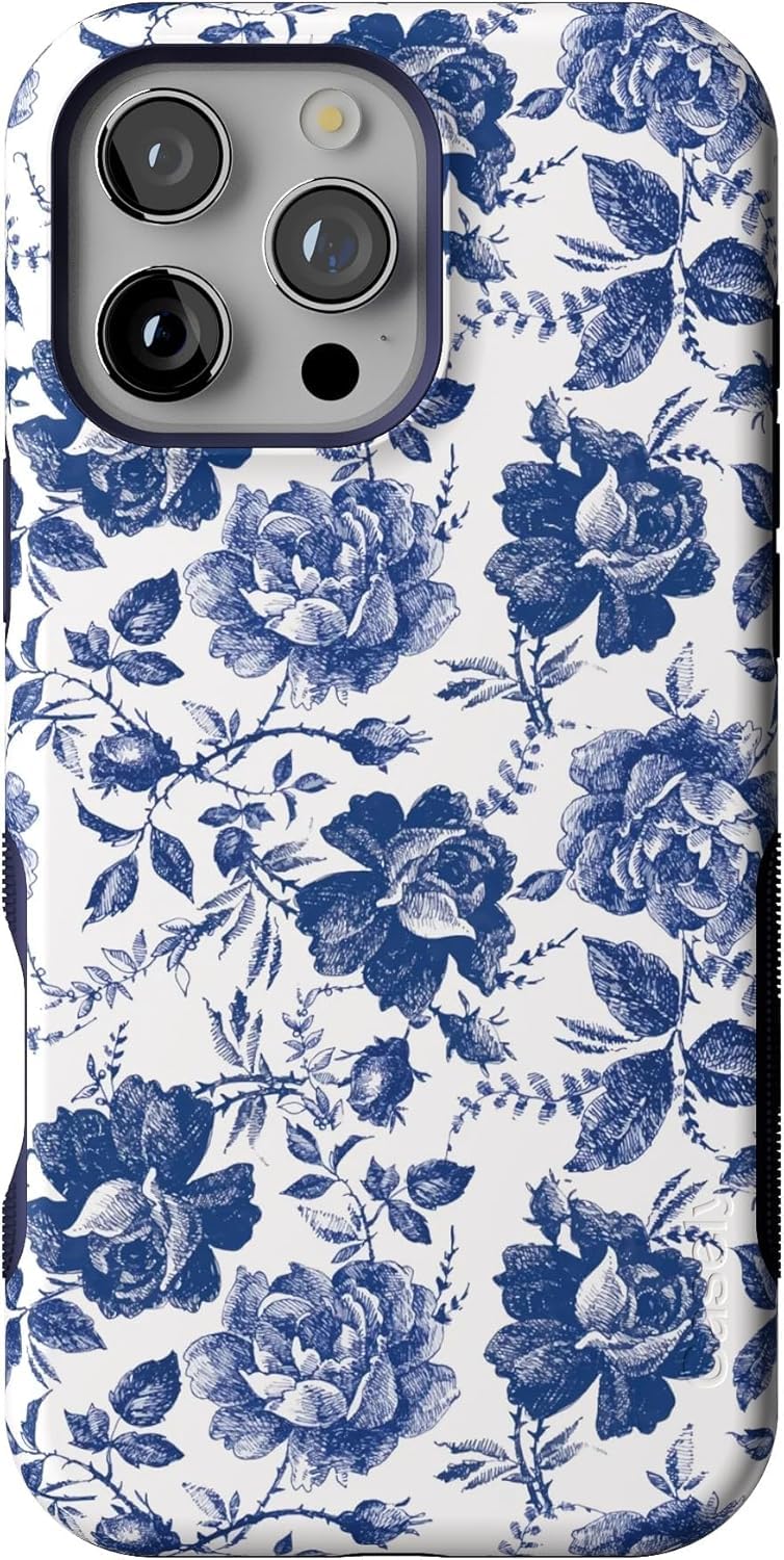 Casely iPhone 16 Pro Max Case Rose to Fame Blue White Floral Bold Protective Design Compatible with MagSafe - Image 2