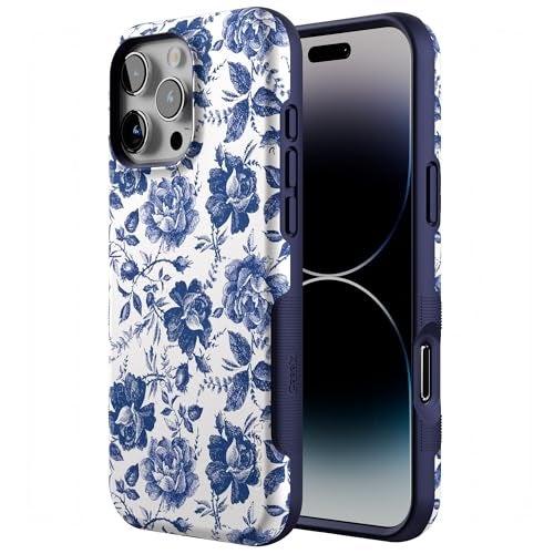 Casely iPhone 16 Pro Max Case Rose to Fame Blue White Floral Bold Protective Design Compatible with MagSafe - Image 3
