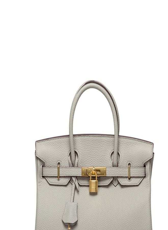 Loquat Gold Buckle Leather Handbag Pearl Gray  - Image 2