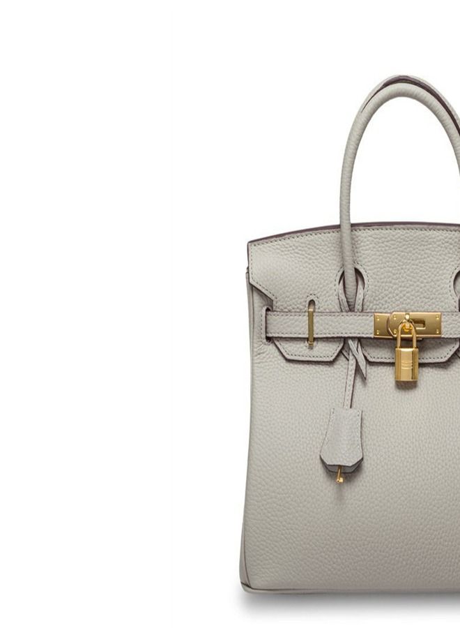 Loquat Gold Buckle Leather Handbag Pearl Gray  - Image 3