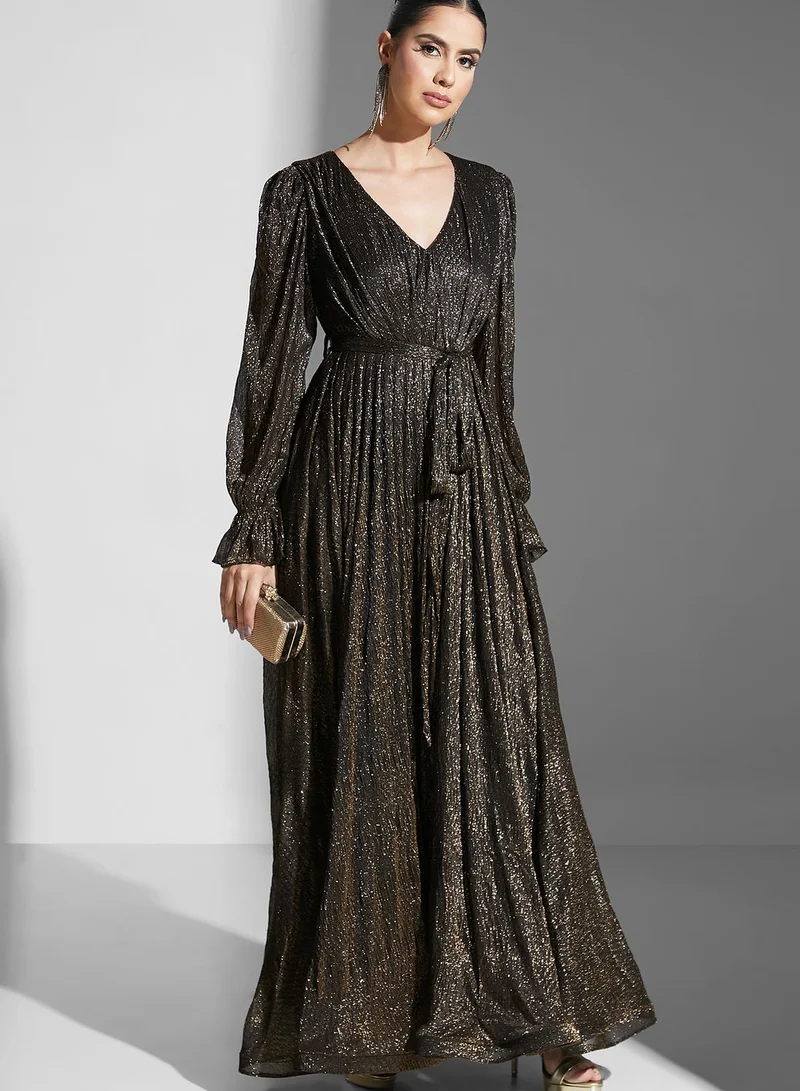 Golden Apple Tie Detail Tiered Dress