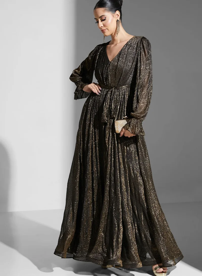 Golden Apple Tie Detail Tiered Dress