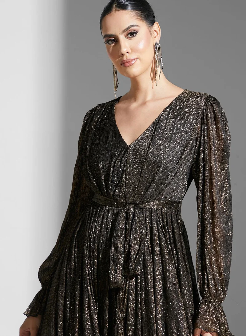 Golden Apple Tie Detail Tiered Dress