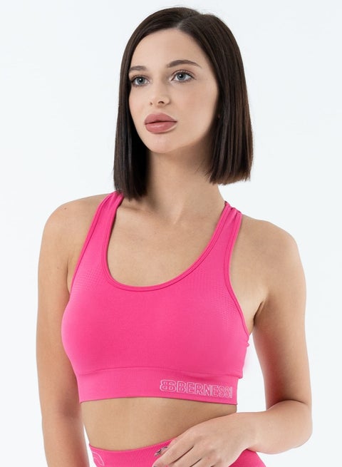 حمالة صدر نسائية للياقة البدنية من النايلون عالية الدعم للياقة البدنية واليوجا والتمارين الرياضية والرقص والرقص وردي