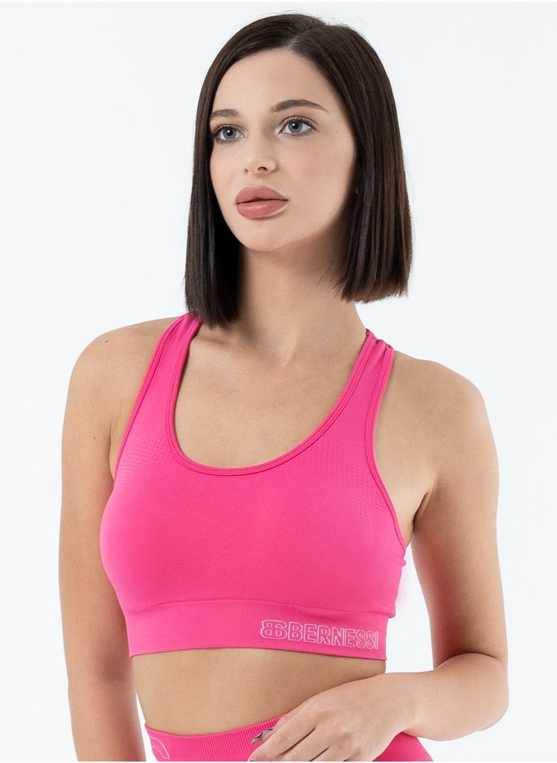 Bernessi Turkiye Nylon High Support Sports Bra for Women Comfortable Ladies Bra Top for Yoga Workout Fitness Gym Running Exercise Dance Athletic Magenta Pink  - Image 1