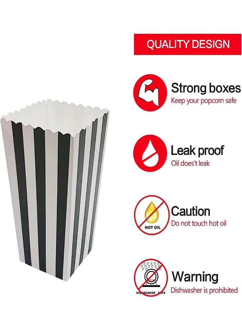 DUNISO 30 Pcs Popcorn Boxes，Mini Paper Popcorn Box，Cardboard Popcorn Container，High Capacity，Easy Assembly，for Popcorn, Chips, Candy，White&Black - Image 5