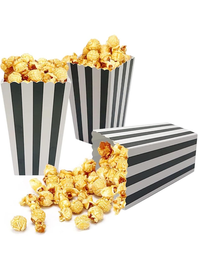 DUNISO 30 Pcs Popcorn Boxes，Mini Paper Popcorn Box，Cardboard Popcorn Container，High Capacity，Easy Assembly，for Popcorn, Chips, Candy，White&Black - Image 1