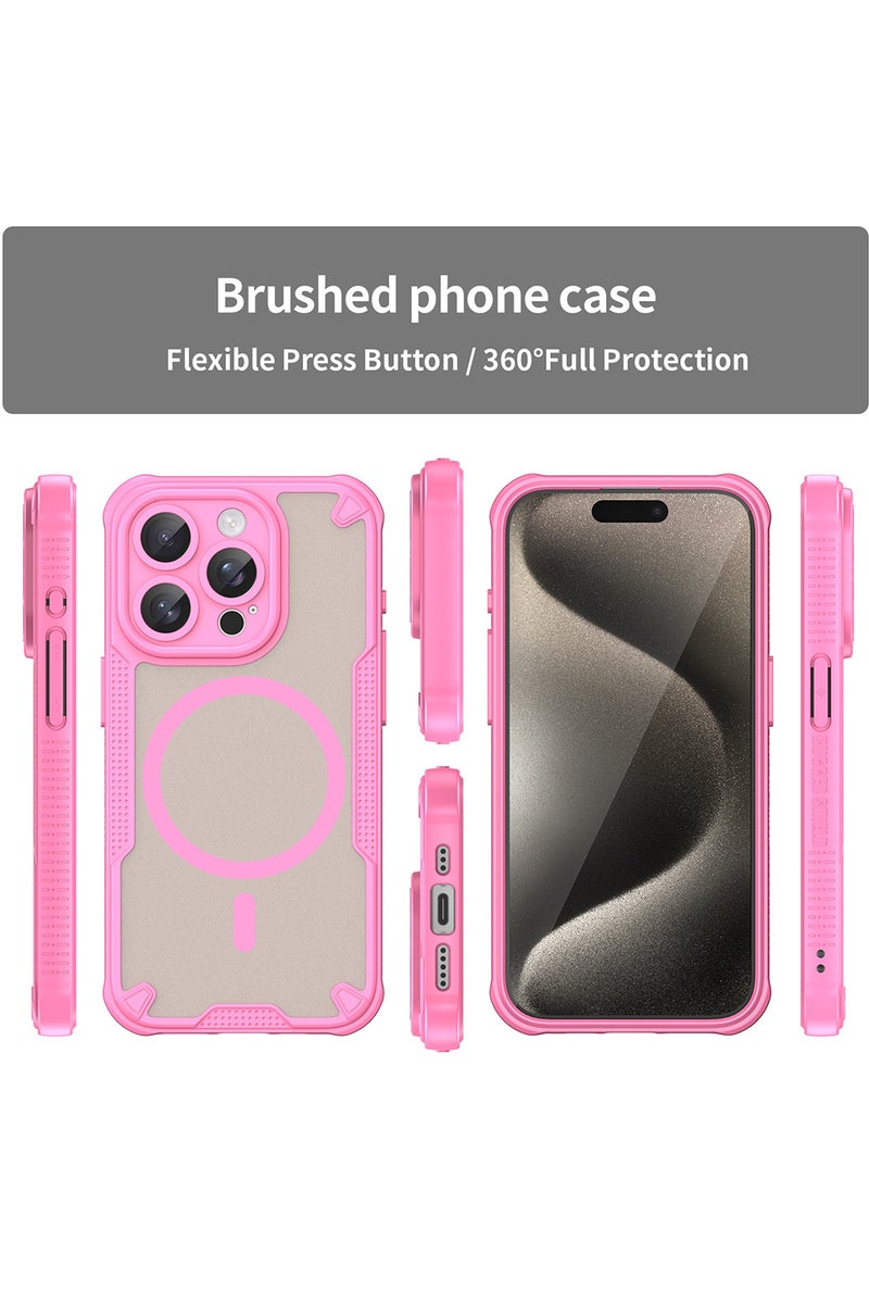 Cover For iPhone 15 Pro Armor Glaze MagSafe Magnetic Phone Case Raised edges around the screen and camera lens help prevent scratches - Pink - Image 3