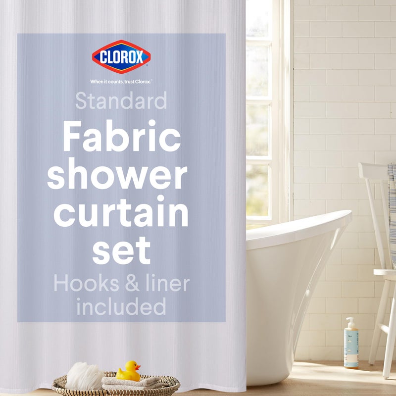 CLOROX Bathroom Shower Curtain with Waterproof Lightweight PEVA Liner Set Standard Size for Bathroom with Weighted Magnets and 12 Metal Hooks  70 x 72 White