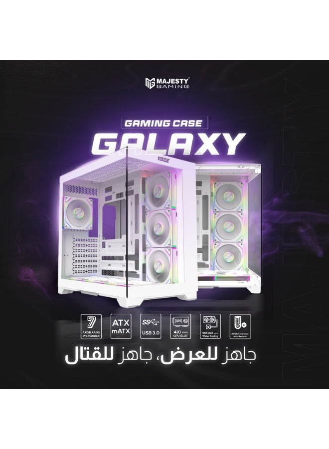 Majesty Mid Tower Galaxy Case | 7 Pre-Installed 120mm Infinity ARGB Fans for Efficient Airflow | ATX Support | 360mm Water Cooler Support | Type-C u0026 2x USB 3.0 Ports | Back-Connect Design | White - Image 2