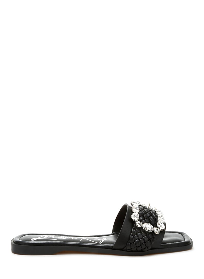 London Rag Diamante Flat Sandals in Black  - Image 1