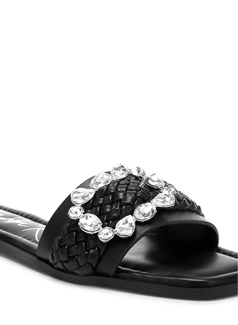 London Rag Diamante Flat Sandals in Black