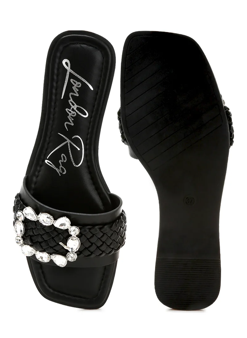London Rag Diamante Flat Sandals in Black