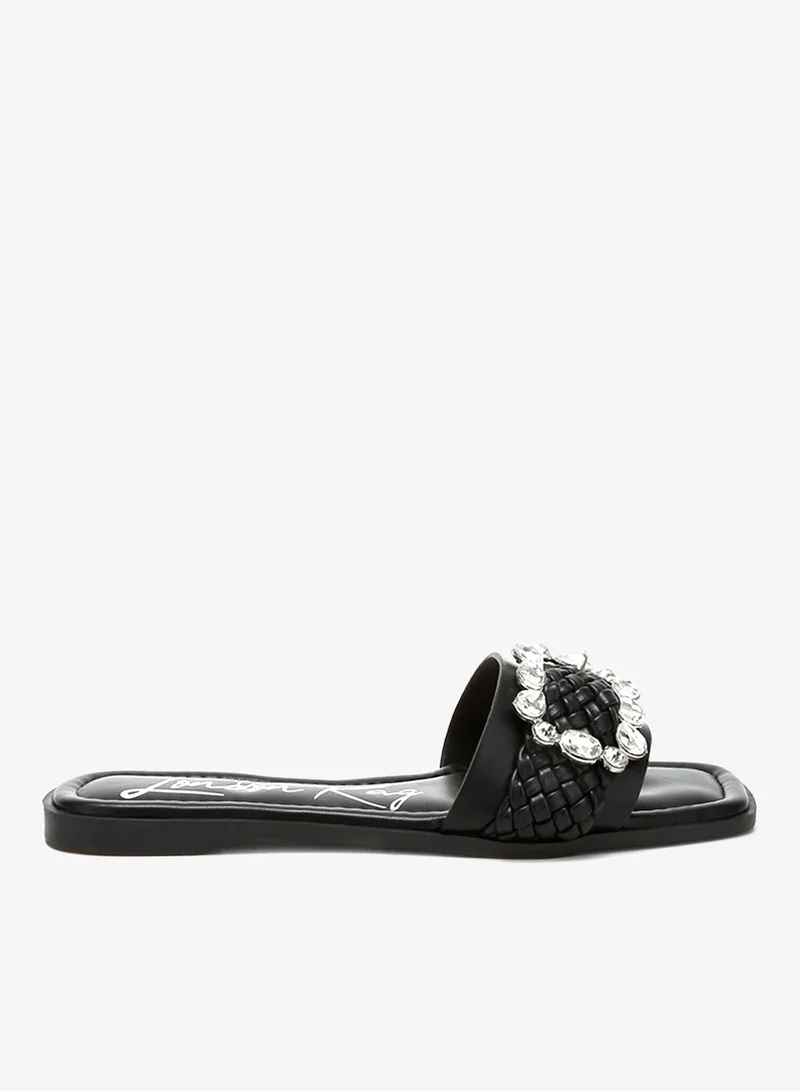 Diamante Flat Sandals in Black