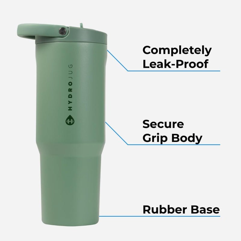 HydroJug هيدروجوج سبورت - كوب ستانلس ستيل مع قشة، معزول بالفراغ، زجاجة ماء سعة 32 أونصة مقاومة للتسرب، تصميم مريح، قابلة لإعادة الاستخدام، آمنة في غسالة الصحون، قاعدة مطاطية، متينة للاستخدام في الصالة الرياضية أو في الهواء الطلق، تمويه - Image 2