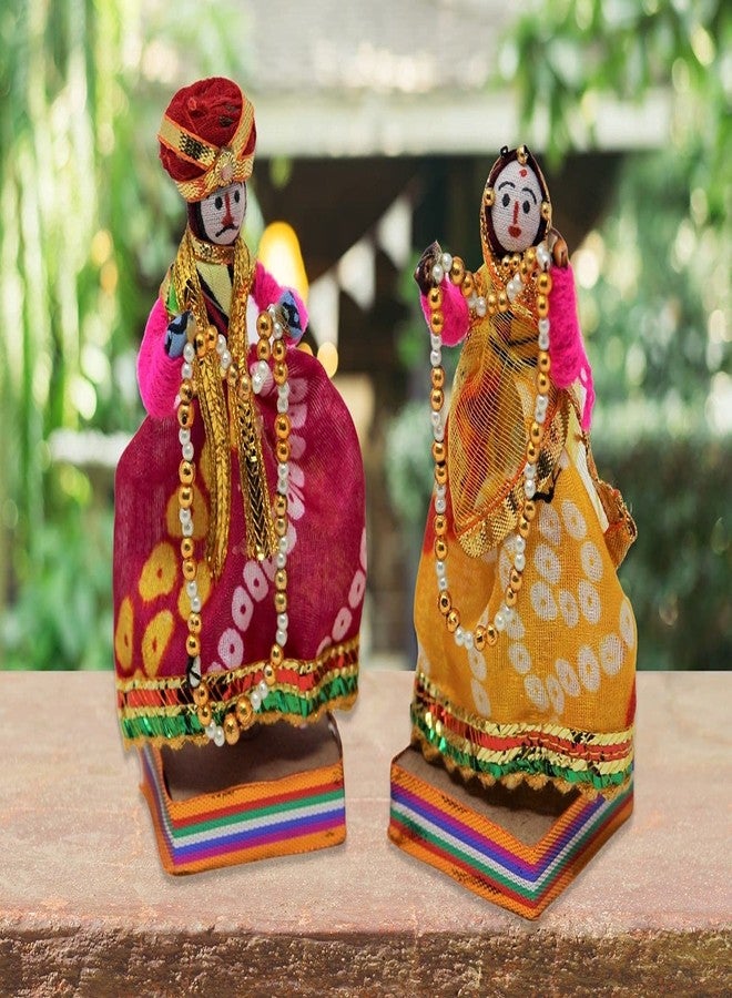 JH Gallery Handmade Recycled Rajasthani Dulha Dulhan Figurines - Home Decor, Furnishing, Gifting Idol & Decorative Items for Living Room, 11x11 cm Multicolour Showpiece, Perfect for Home Decoration - Image 1