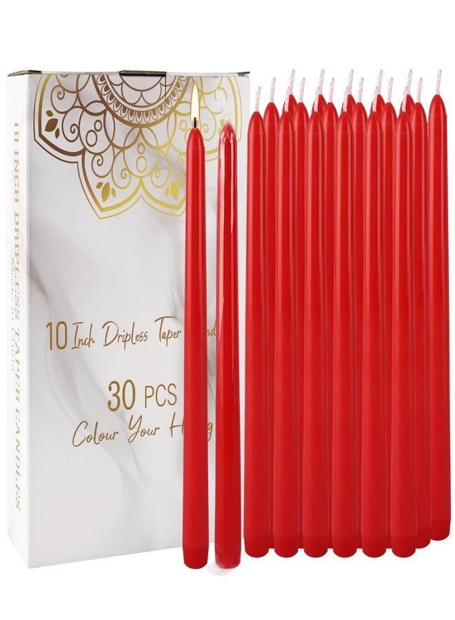 Aamdkcyu 30-Pack Red Taper Candles - 10 Inch Long-Lasting Dinner Candles, Unscented Smokeless for Christmas, Wedding, Party and Home Table Decor - Image 3