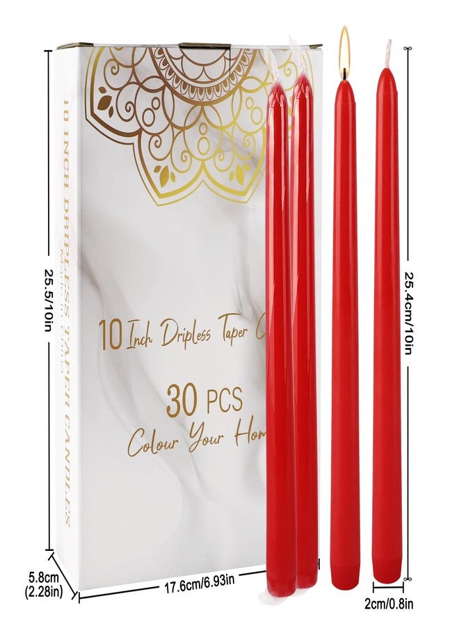 Aamdkcyu 30-Pack Red Taper Candles - 10 Inch Long-Lasting Dinner Candles, Unscented Smokeless for Christmas, Wedding, Party and Home Table Decor - Image 4