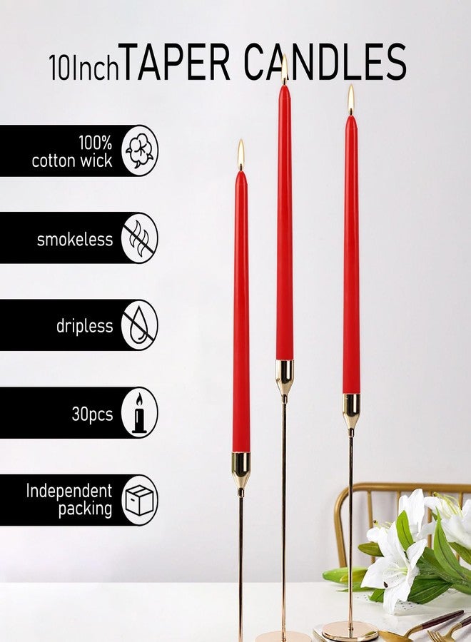 Aamdkcyu 30-Pack Red Taper Candles - 10 Inch Long-Lasting Dinner Candles, Unscented Smokeless for Christmas, Wedding, Party and Home Table Decor - Image 5