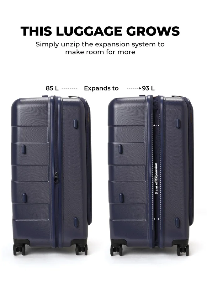 Mokobara The Em Access Check-In Trunk Luggage Polycarbonate 8 Spinner Wheel Trolly Hardsided Suitcase With Built In Tsa Lock Travel Suitcase (Blue)