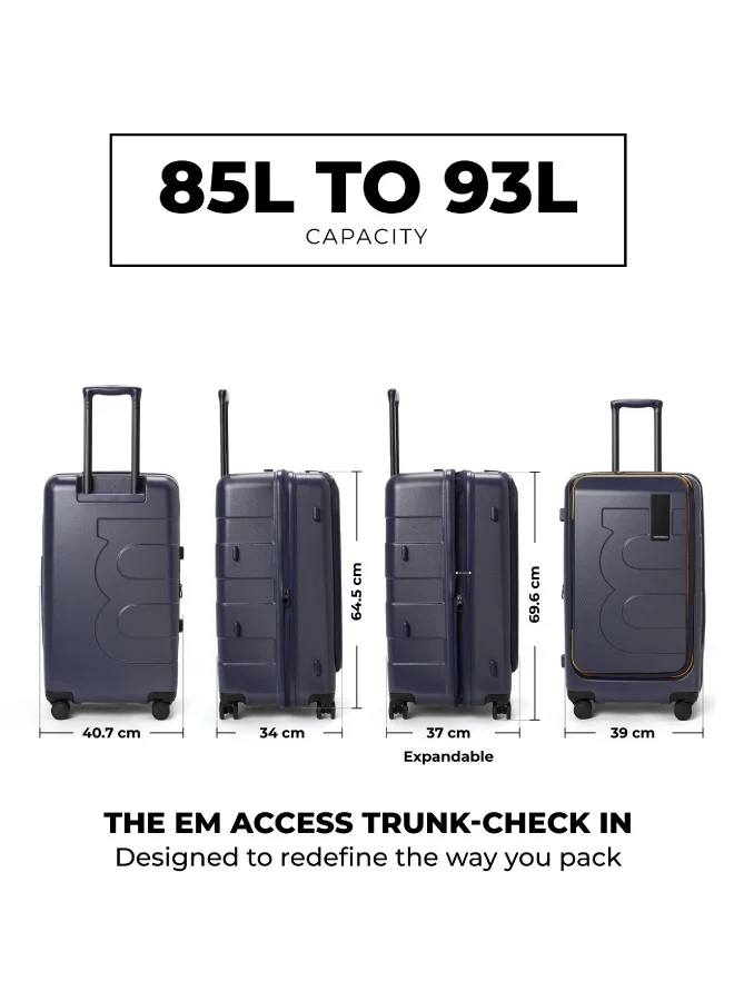 Mokobara The Em Access Check-In Trunk Luggage Polycarbonate 8 Spinner Wheel Trolly Hardsided Suitcase With Built In Tsa Lock Travel Suitcase (Blue)