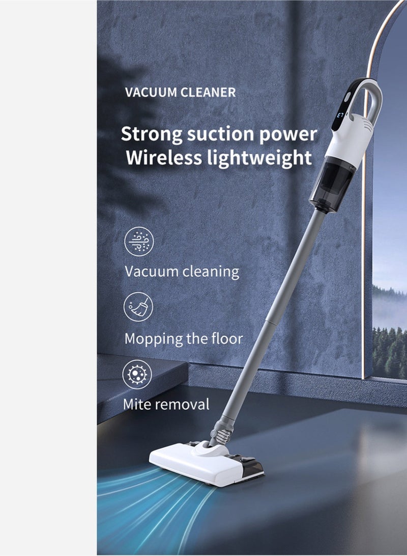 Upright Handheld Wet/Dry Cordless Home Vacuum Cleaner Features lightweight design, Type-C charging, and a brushed motor delivering 22,000Pa suction power. Offers an extended runtime of 35 minutes with LED digital display and 3 adjustable suction levels. Suitable for diverse surfaces including floors and carpets. The hose-style connection on the mop head enables thorough cleaning without dead zones. - Image 1
