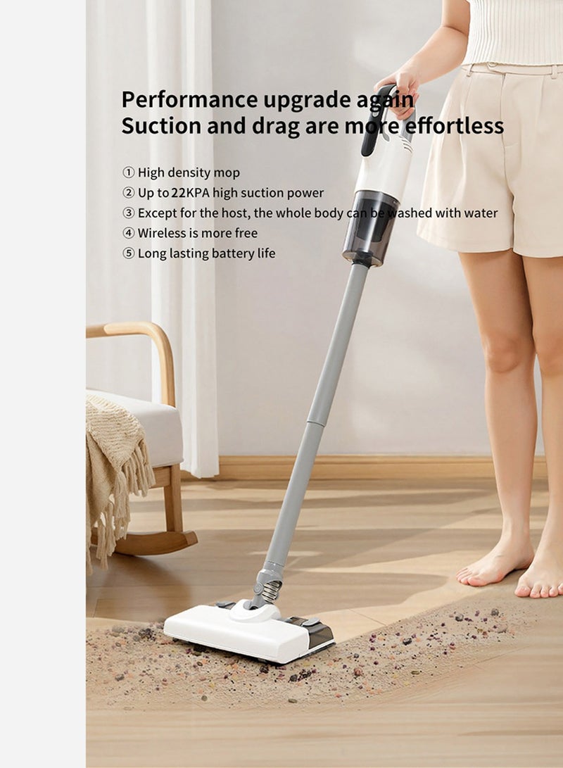 Upright Handheld Wet/Dry Cordless Home Vacuum Cleaner Features lightweight design, Type-C charging, and a brushed motor delivering 22,000Pa suction power. Offers an extended runtime of 35 minutes with LED digital display and 3 adjustable suction levels. Suitable for diverse surfaces including floors and carpets. The hose-style connection on the mop head enables thorough cleaning without dead zones. - Image 5