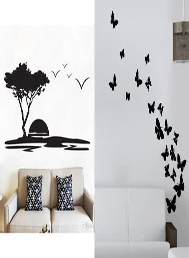 Eja Art Trendy Set of 2 Wall Stickers Flying Butterfly Quote Koshish Self Adhesive VinylWaterproof Decorative Wall Decals for Home - Image 1