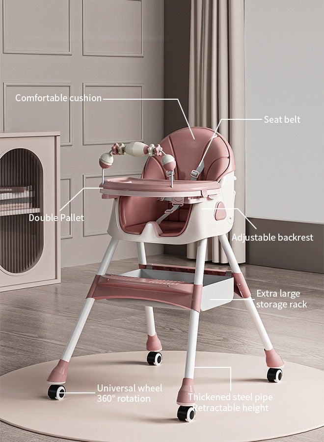 Folding Baby High Chair, Non-Slip Baby Dining Chair, Adjustable Height Angle, Bottom Large Capacity Storage Bag for Store Toys, Bottles, Bibs - Image 4