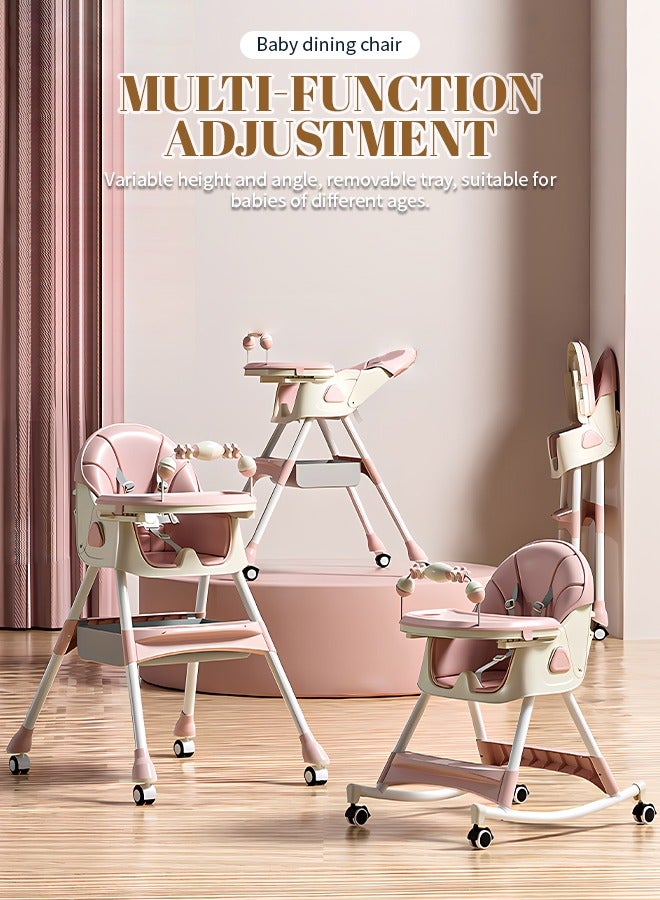 Folding Baby High Chair, Non-Slip Baby Dining Chair, Adjustable Height Angle, Bottom Large Capacity Storage Bag for Store Toys, Bottles, Bibs - Image 2