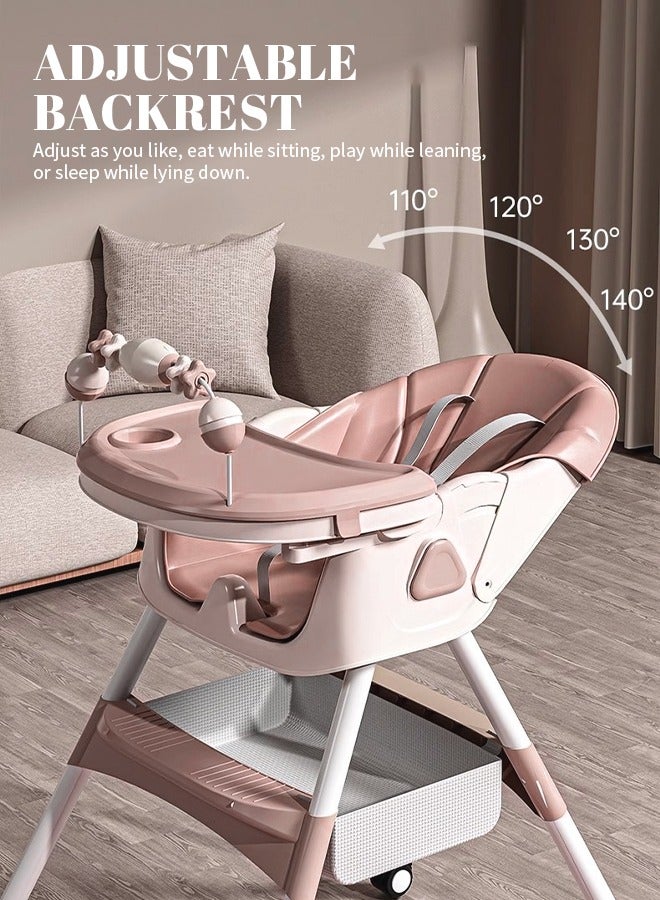 Folding Baby High Chair, Non-Slip Baby Dining Chair, Adjustable Height Angle, Bottom Large Capacity Storage Bag for Store Toys, Bottles, Bibs - Image 5