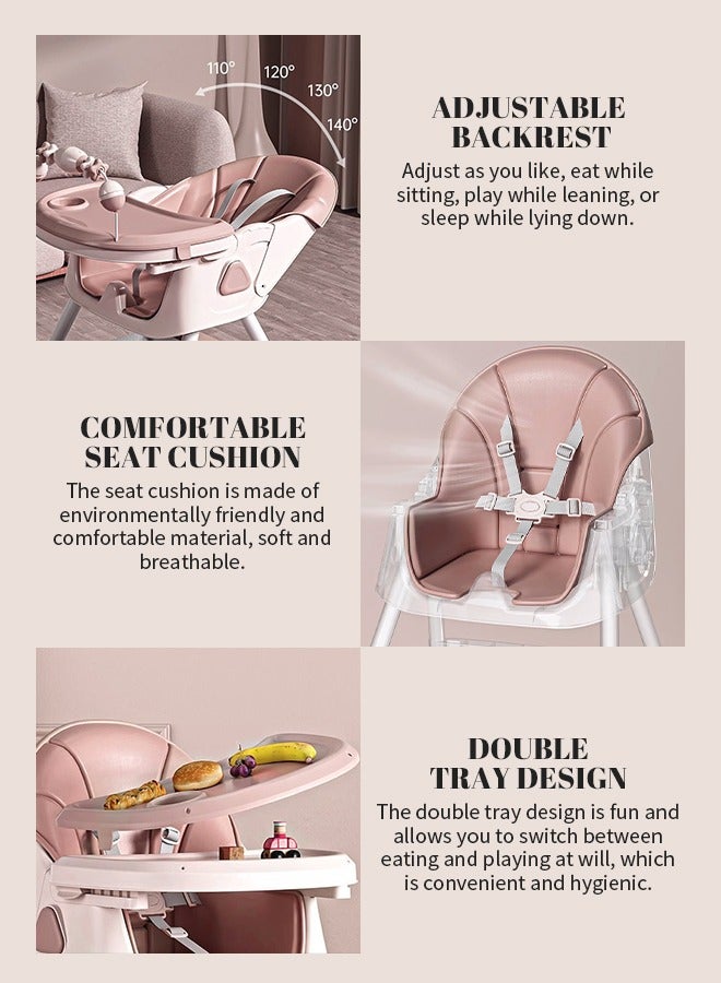 Folding Baby High Chair, Non-Slip Baby Dining Chair, Adjustable Height Angle, Bottom Large Capacity Storage Bag for Store Toys, Bottles, Bibs - Image 3