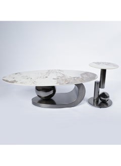 AWD Luxury Style Round Oval Coffee Table Combination in Marble Top, Stainless Steel Center Coffee Table, High End Living room Table, Houshold Home Decoration Centerpiece.  - Image 1