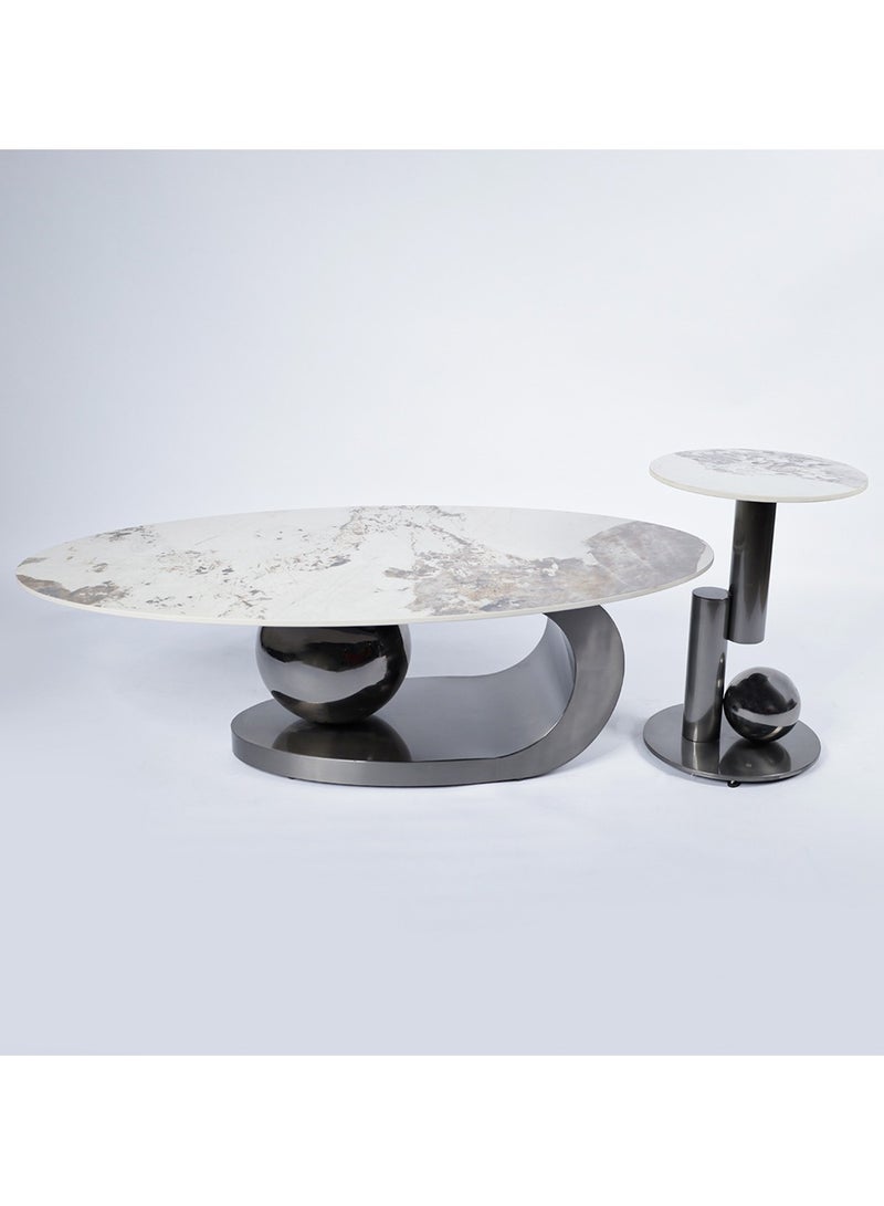 AWD Luxury Style Round Oval Coffee Table Combination in Marble Top, Stainless Steel Center Coffee Table, High End Living room Table, Houshold Home Decoration Centerpiece. - Image 1