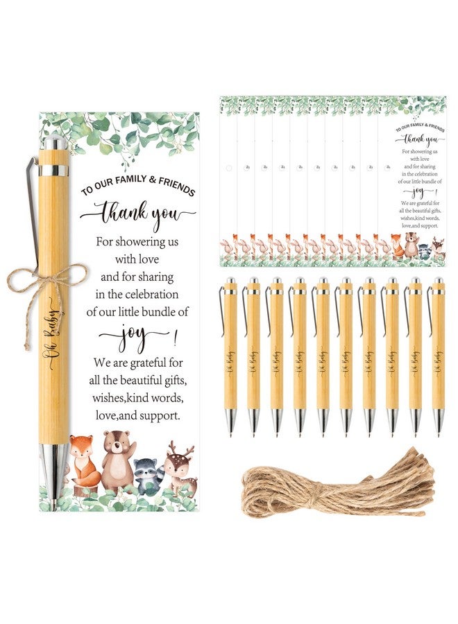 BeYumi Woodland Baby Shower Gifts - 101Pcs Woodland Safari Baby Shower Gifts For Guest Greenery Woodland Baby Shower Favors Retractable Baby Shower Bamboo Pens Greeting Card Bookmarks Souvenirs Prizes - Image 1
