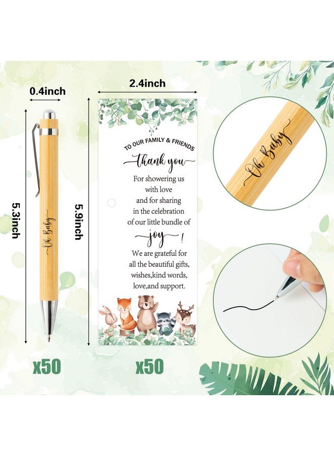 BeYumi Woodland Baby Shower Gifts - 101Pcs Woodland Safari Baby Shower Gifts For Guest Greenery Woodland Baby Shower Favors Retractable Baby Shower Bamboo Pens Greeting Card Bookmarks Souvenirs Prizes - Image 2