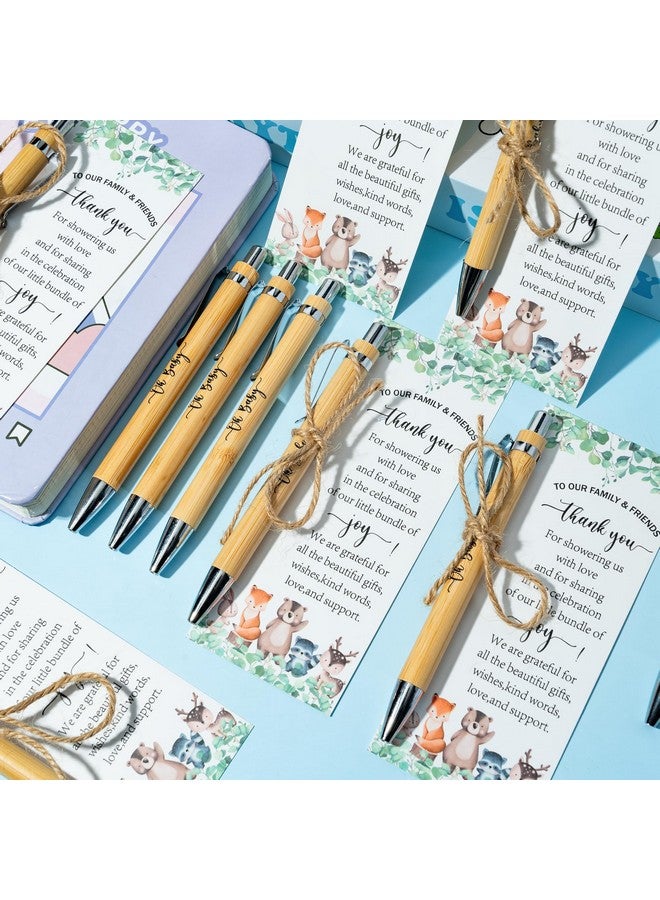 BeYumi Woodland Baby Shower Gifts - 101Pcs Woodland Safari Baby Shower Gifts For Guest Greenery Woodland Baby Shower Favors Retractable Baby Shower Bamboo Pens Greeting Card Bookmarks Souvenirs Prizes - Image 5