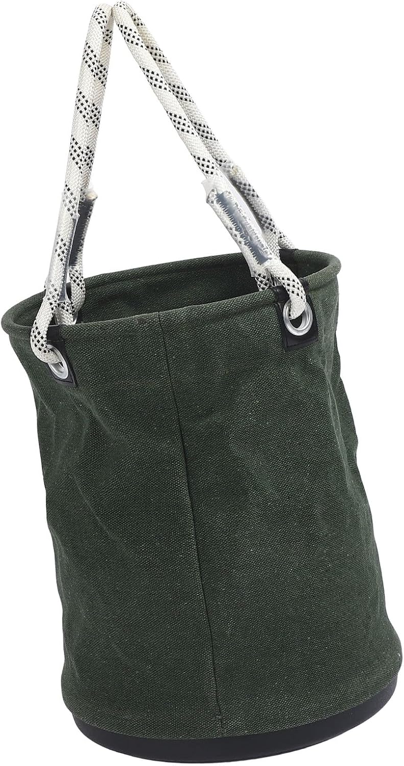 Canvas Bucket 40x30cm with Plastic Base – 30KG Load Bearing Foldable Tool Organizer for Construction and Maintenance Work (Green) - Image 3