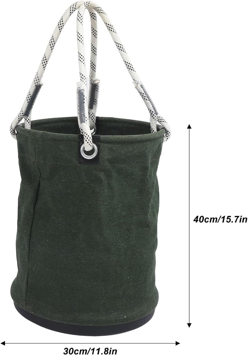 Canvas Bucket 40x30cm with Plastic Base – 30KG Load Bearing Foldable Tool Organizer for Construction and Maintenance Work (Green) - Image 5
