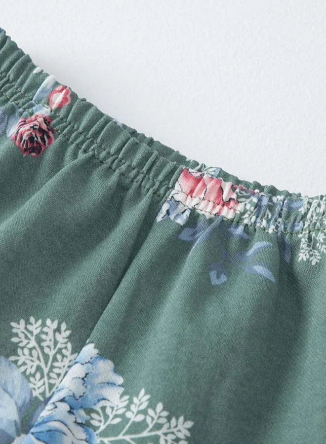 Take Two  Girls Green Floral Print Top And Shorts Pyjama Set for Women | Best Price UAE