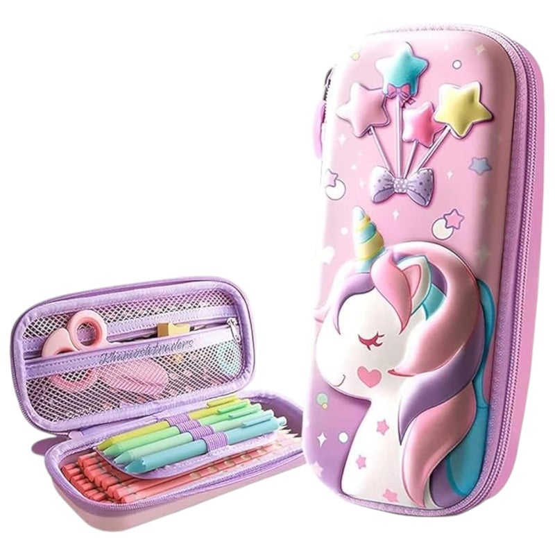 KHAMOSH TRADERS ™ Pencil Pouch for Kids,Compass School Pouch Premium Stylish Pen Holder Pouch Stationery Box Pencil Pouch Bag (Pink) - Image 1
