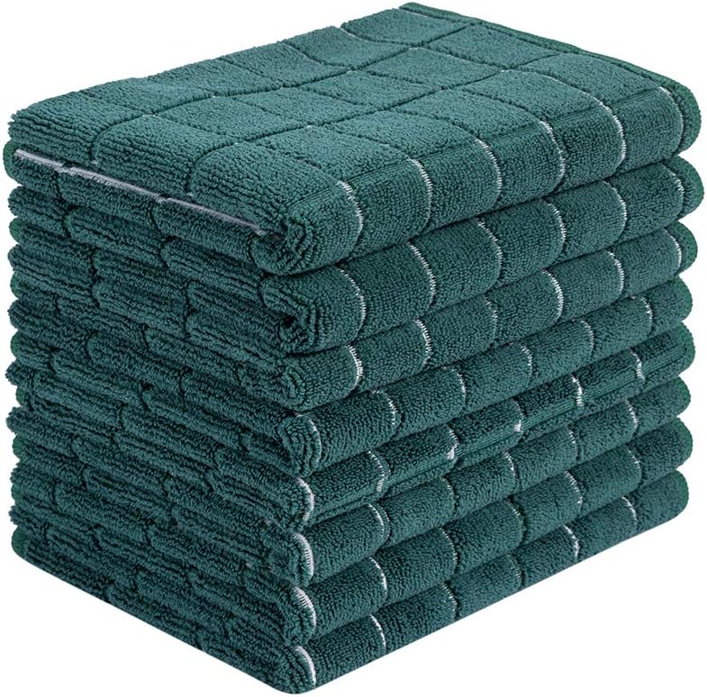 HYER KITCHEN Microfiber Dish Towels - Soft, Super Absorbent and Lint Free Kitchen Towels - 8 Pack (Lattice Designed Green Colors) - 26 x 18 Inch (Dark Green) - Image 1