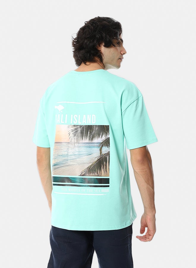 Andora Printed Half Sleeves Loose Fit T-Shirt_ Mint Green - Image 4