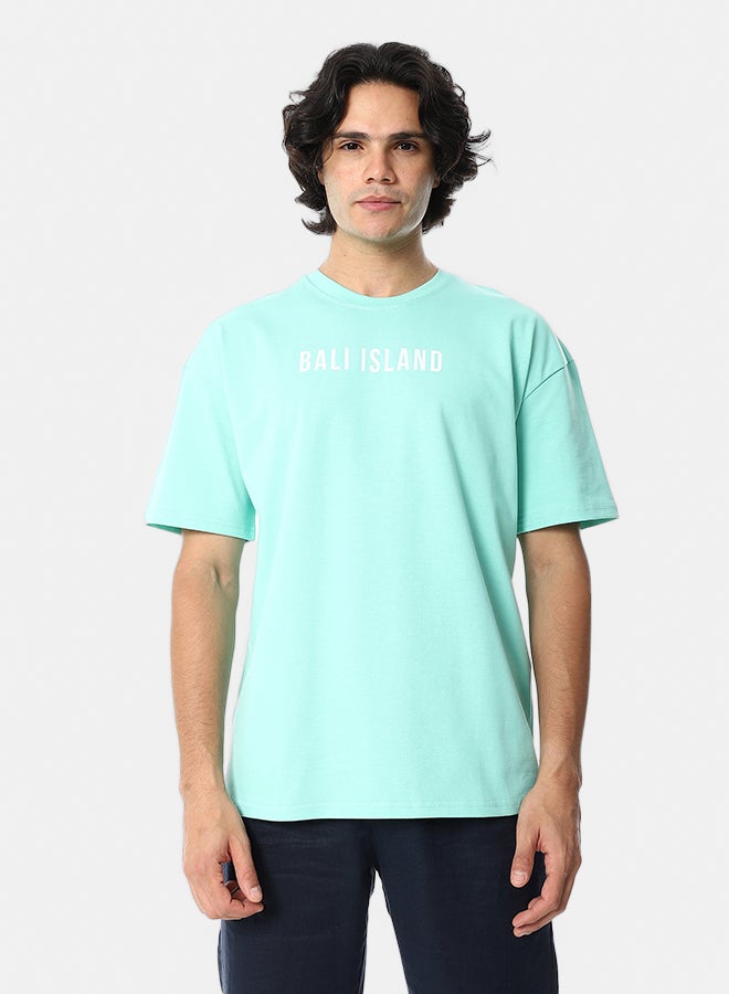 Andora Printed Half Sleeves Loose Fit T-Shirt_ Mint Green - Image 1