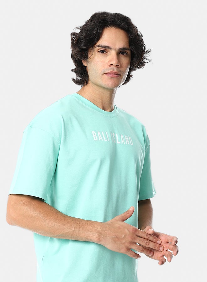 Andora Printed Half Sleeves Loose Fit T-Shirt_ Mint Green - Image 2